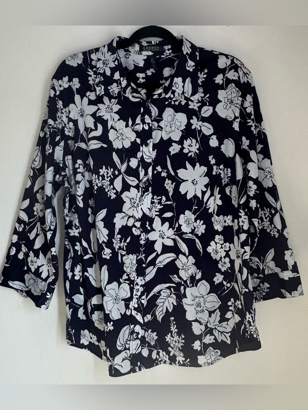 Lauren Ralph Lauren Navy and White Floral Button-Down Shirt